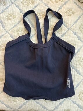 Free People Navy Ribbed Double-Strap Crop Tank